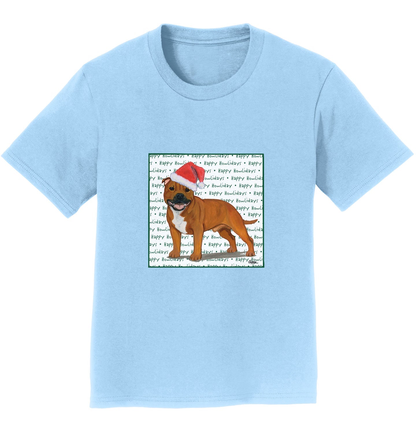 American Staffordshire Terrier (Red) Happy Howlidays Text - Kids' Unisex T-Shirt