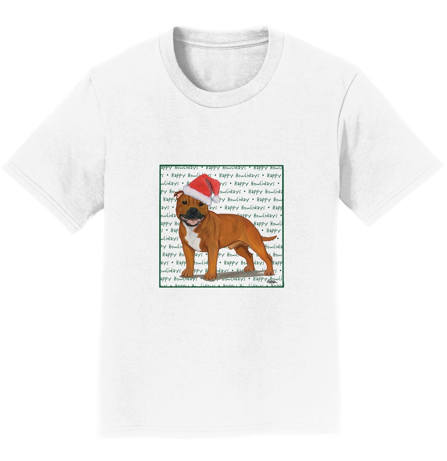 American Staffordshire Terrier (Red) Happy Howlidays Text - Kids' Unisex T-Shirt