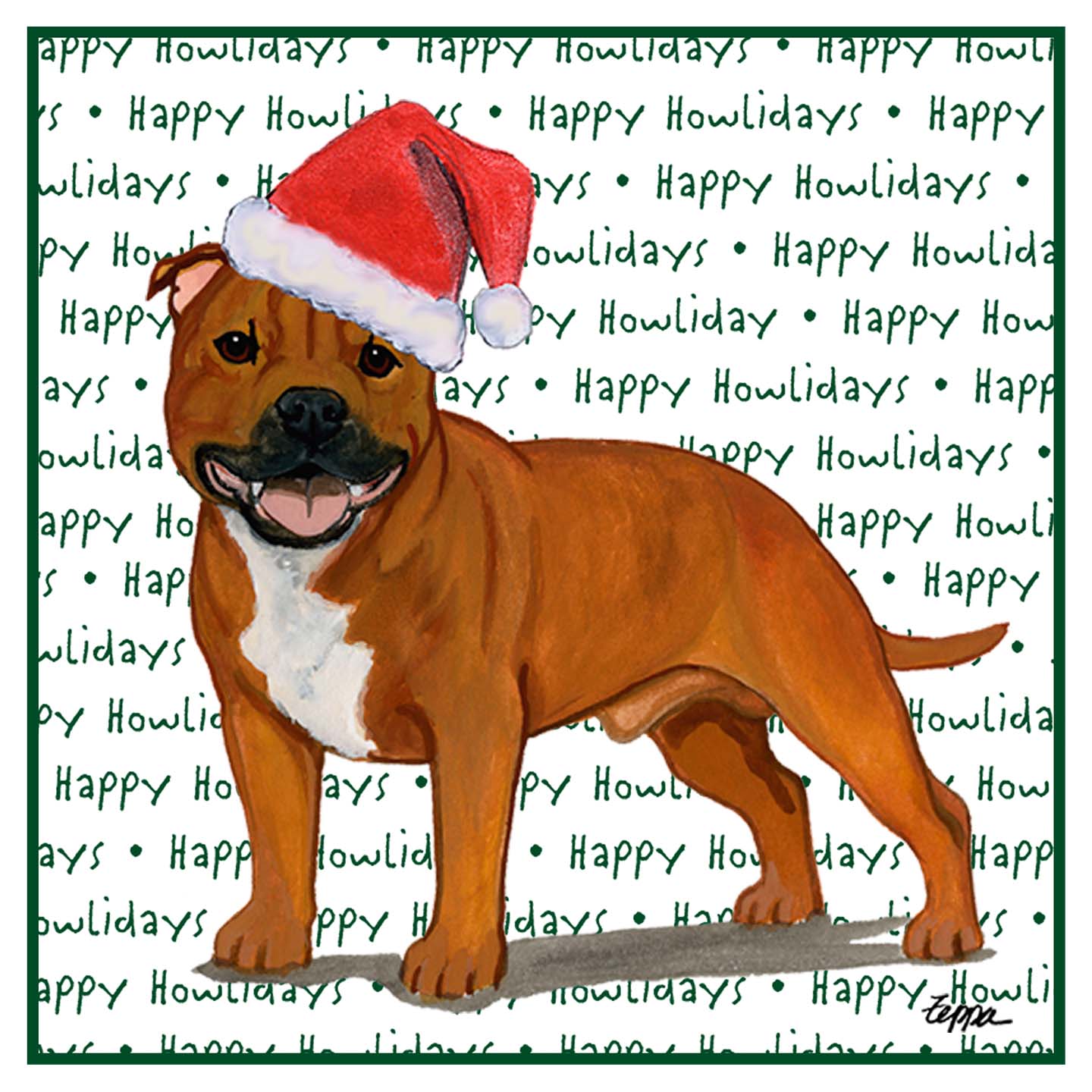 American Staffordshire Terrier (Red) Happy Howlidays Text - Adult Unisex Hoodie Sweatshirt
