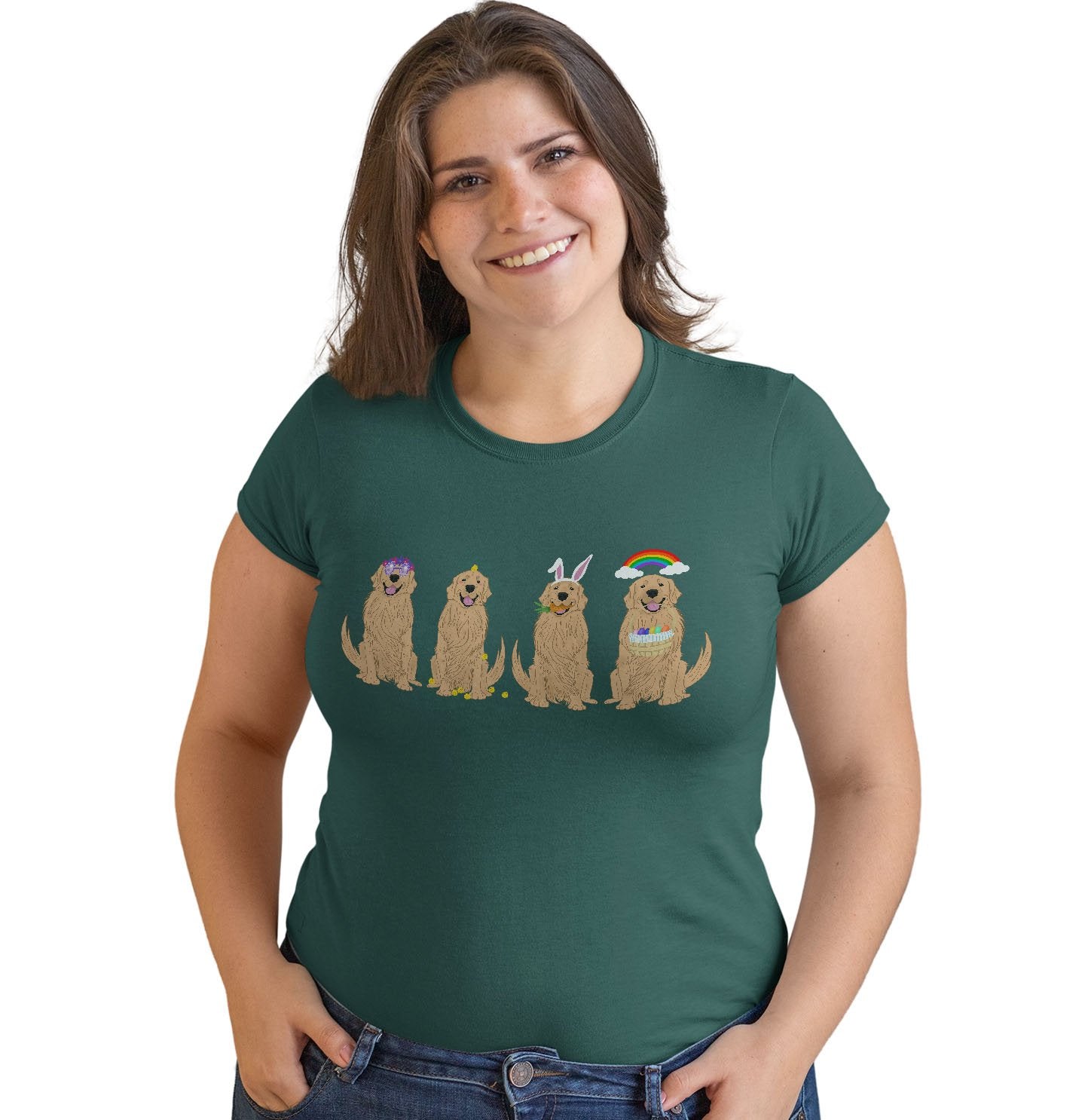 Easter Golden Retriever Line Up - Women's Fitted T-Shirt