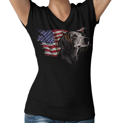 Patriotic English Foxhound American Flag - Women's V-Neck T-Shirt