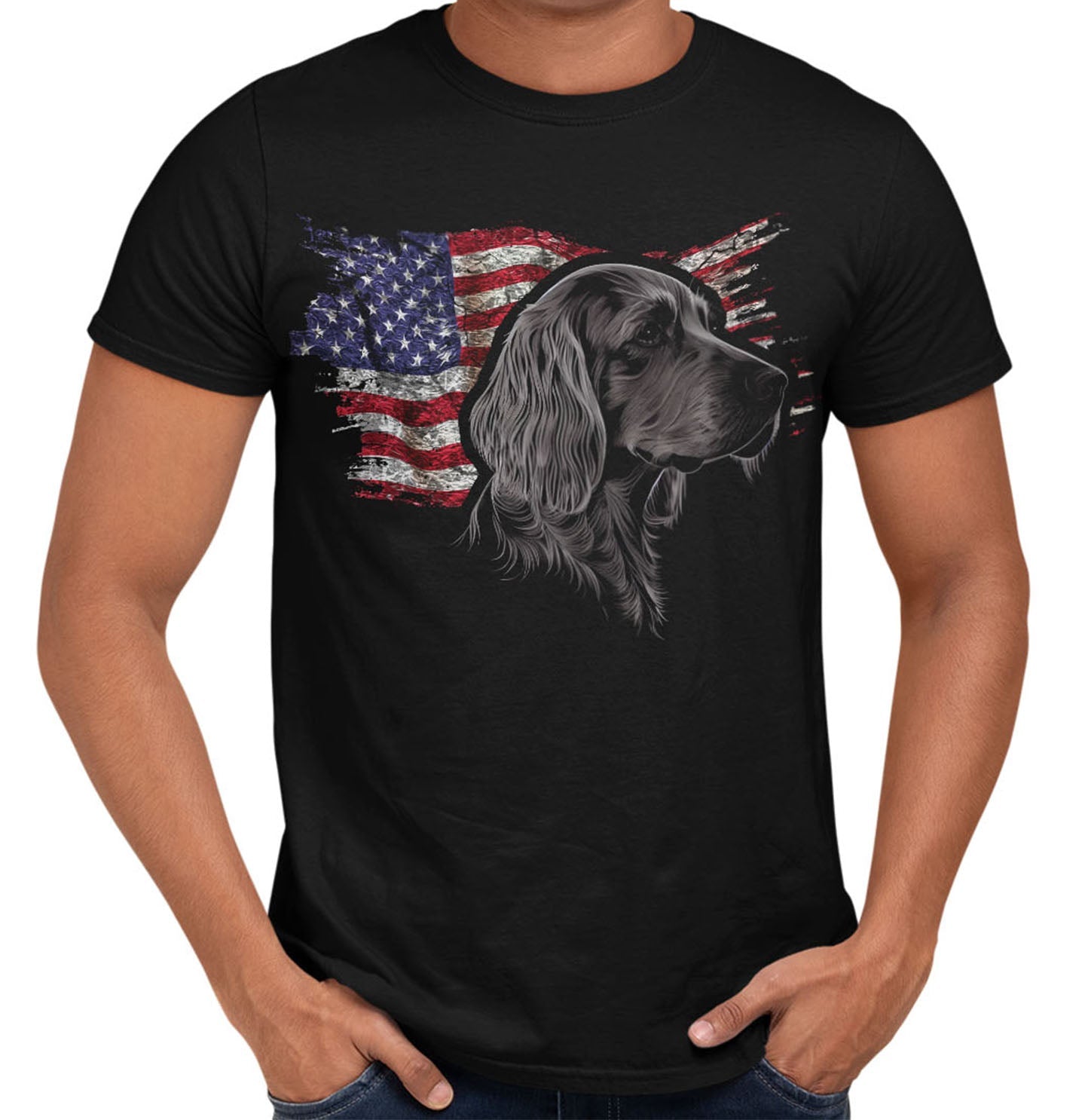 Patriotic English Setter American Flag - Adult Unisex T-Shirt