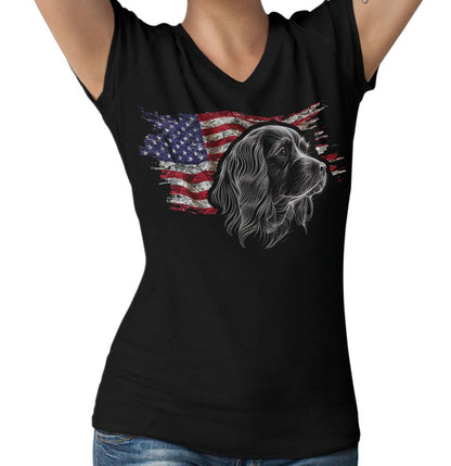 Patriotic English Toy Spaniel American Flag - Women's V-Neck T-Shirt