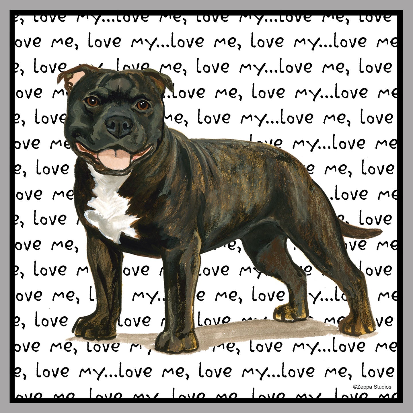 Brindle English Staffy Love Text - Women's V-Neck Long Sleeve T-Shirt