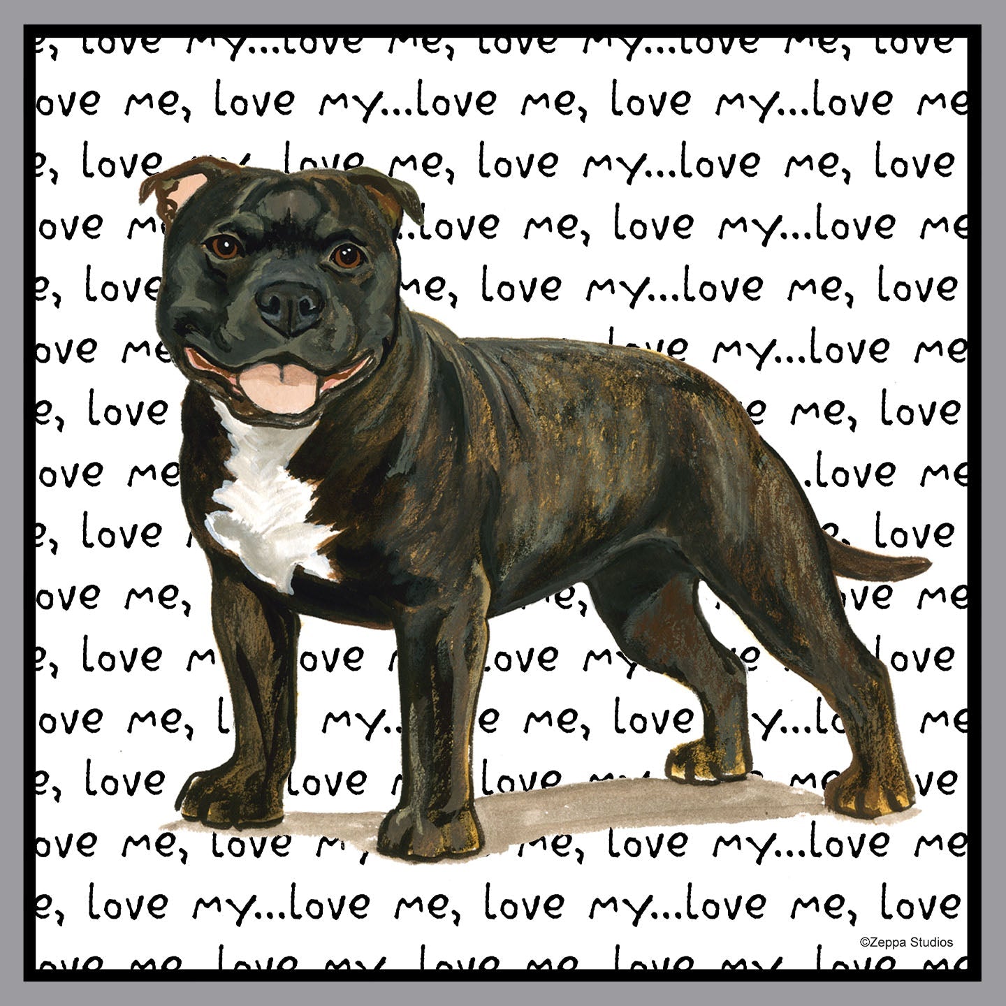Brindle English Staffy Love Text - Adult Unisex Crewneck Sweatshirt