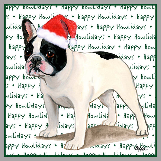 French Bulldog (Black & White) Happy Howlidays Text - Women's V-Neck Long Sleeve T-Shirt