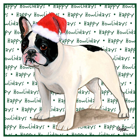 French Bulldog (Black & White) Happy Howlidays Text - Women's V-Neck T-Shirt