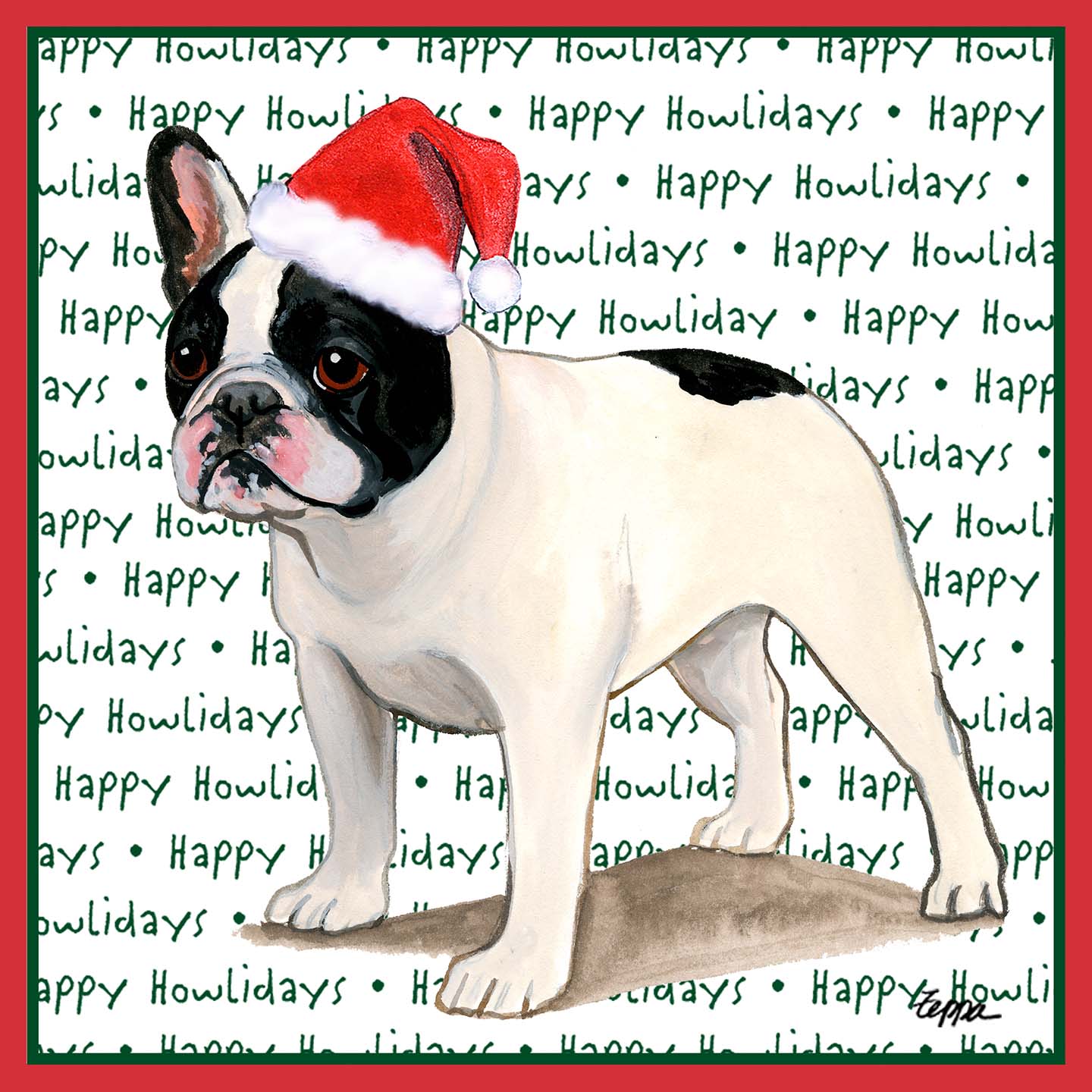 French Bulldog (Black & White) Happy Howlidays Text - Adult Unisex Long Sleeve T-Shirt