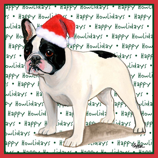 French Bulldog (Black & White) Happy Howlidays Text - Adult Unisex Long Sleeve T-Shirt