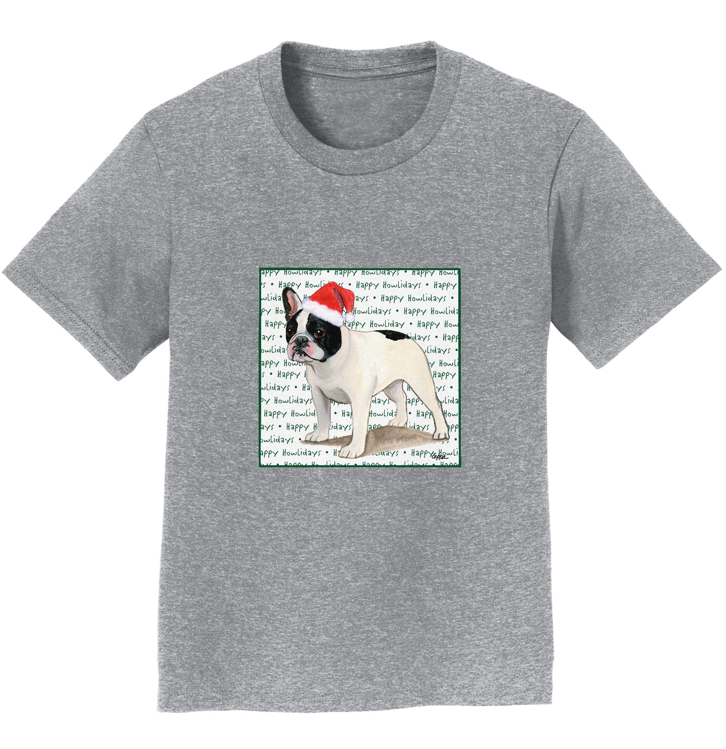 French Bulldog (Black & White) Happy Howlidays Text - Kids' Unisex T-Shirt