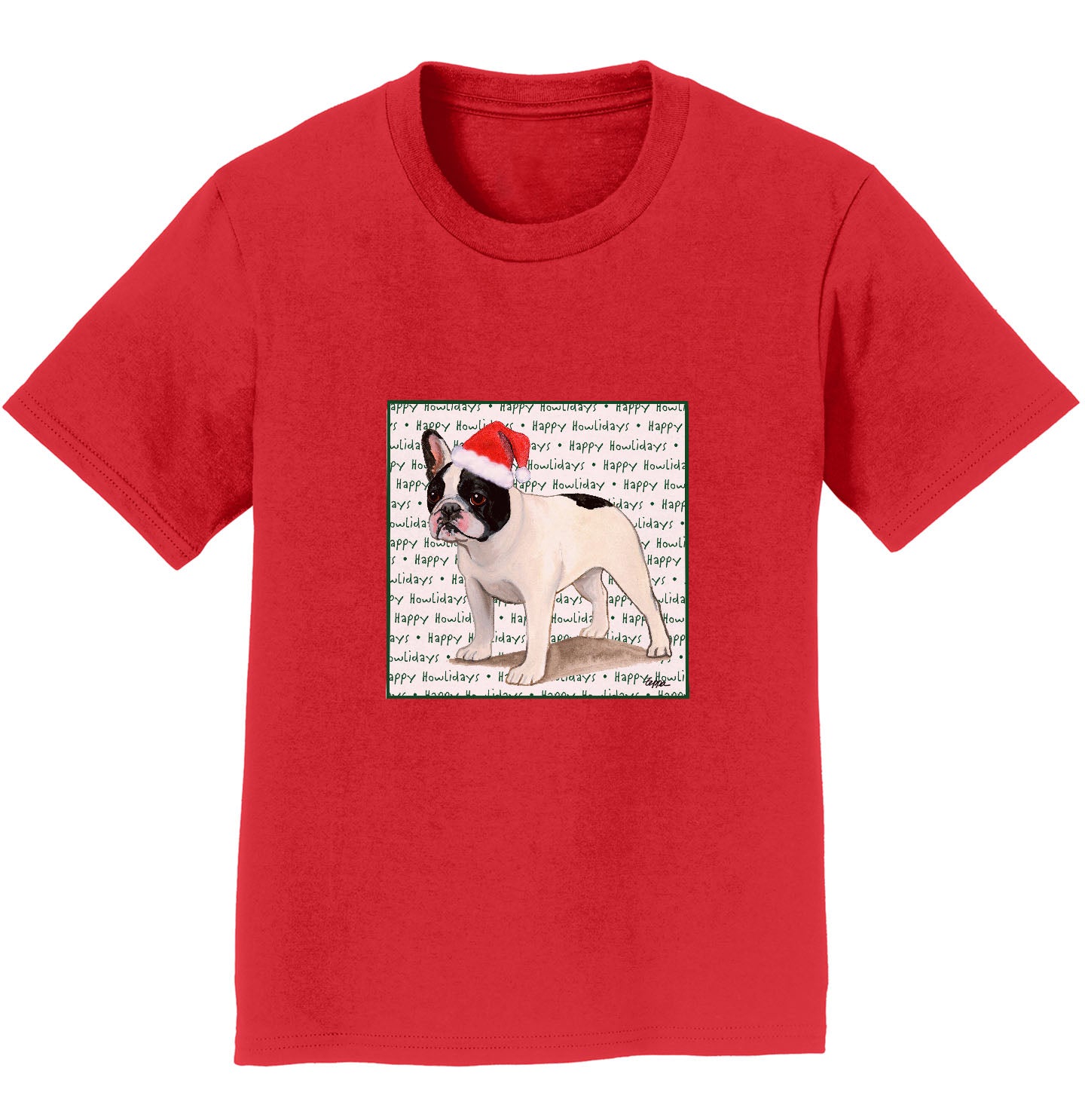 French Bulldog (Black & White) Happy Howlidays Text - Kids' Unisex T-Shirt