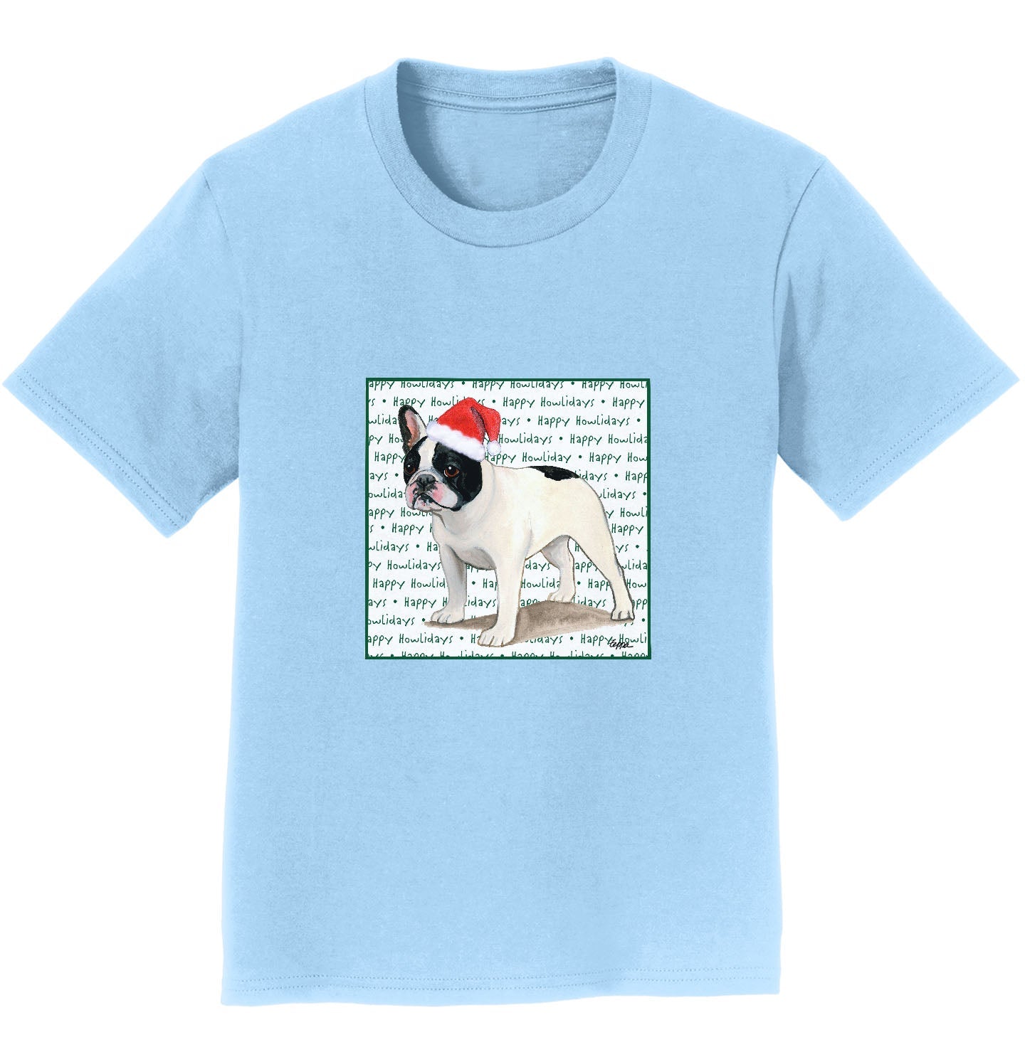 French Bulldog (Black & White) Happy Howlidays Text - Kids' Unisex T-Shirt