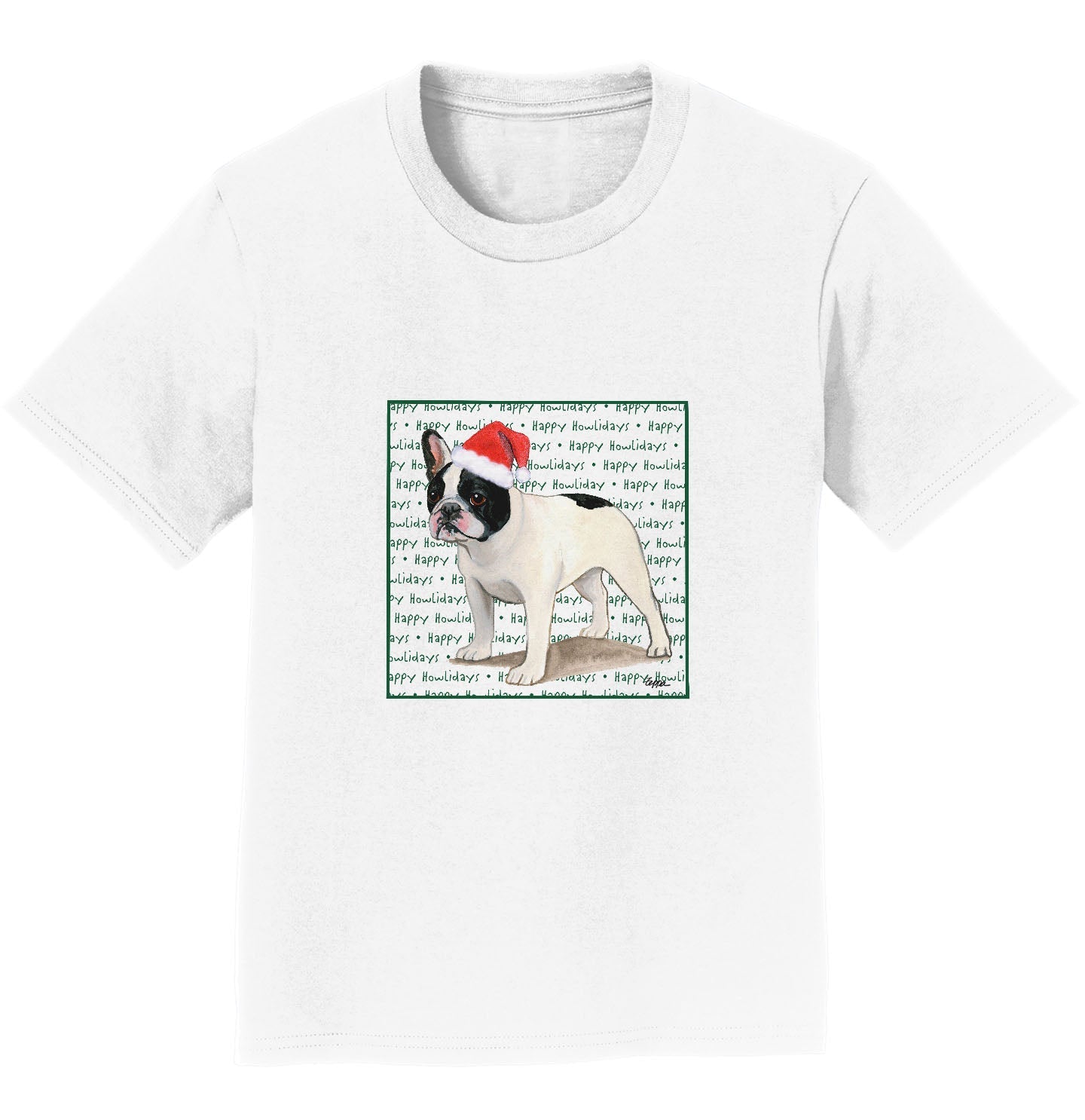 French Bulldog (Black & White) Happy Howlidays Text - Kids' Unisex T-Shirt