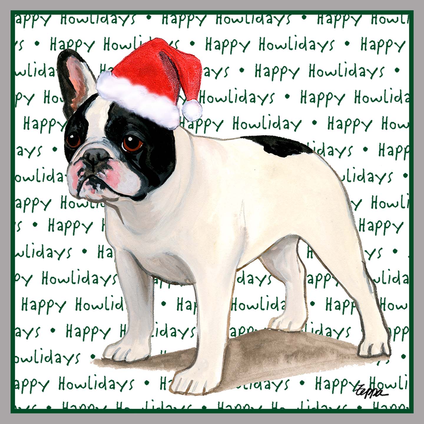 French Bulldog (Black & White) Happy Howlidays Text - Adult Unisex Crewneck Sweatshirt