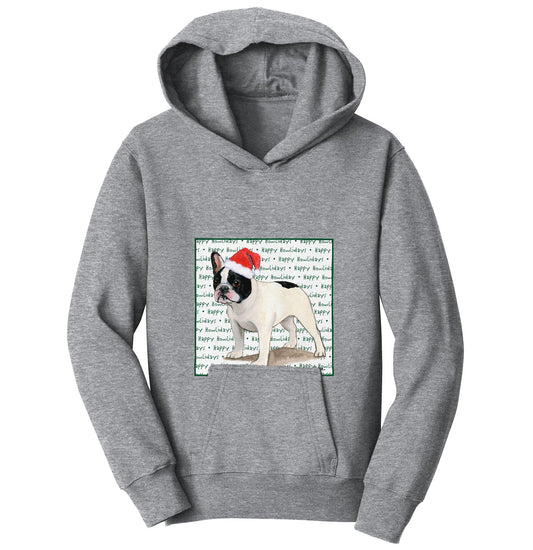 French Bulldog (Black & White) Happy Howlidays Text - Kids' Unisex Hoodie Sweatshirt