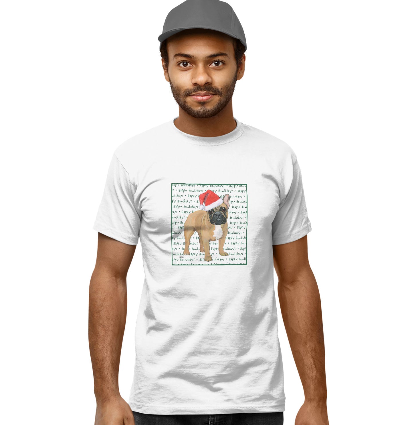 French Bulldog (Fawn) Happy Howlidays Text - Adult Unisex T-Shirt