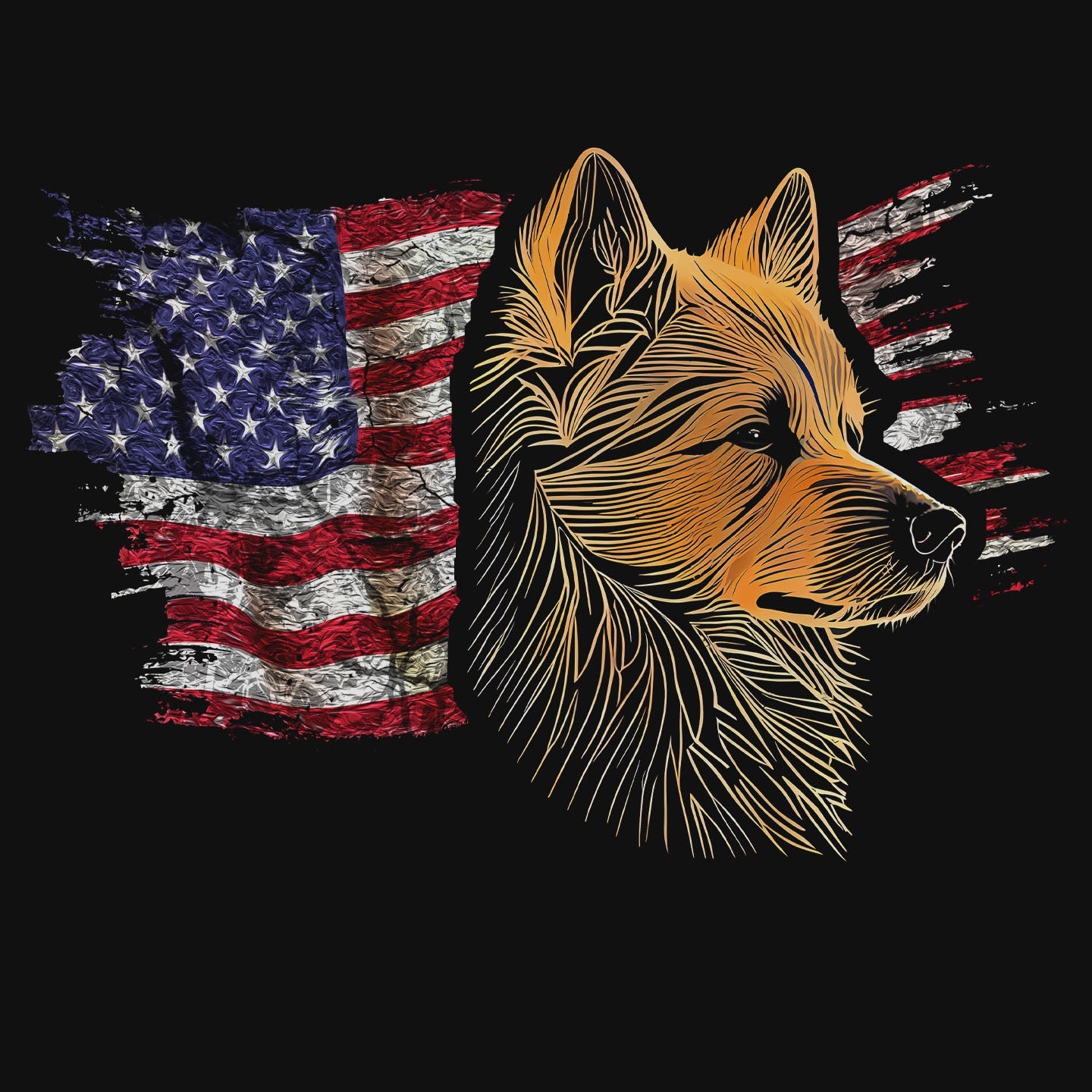 Patriotic Finnish Spitz American Flag - Adult Unisex T-Shirt