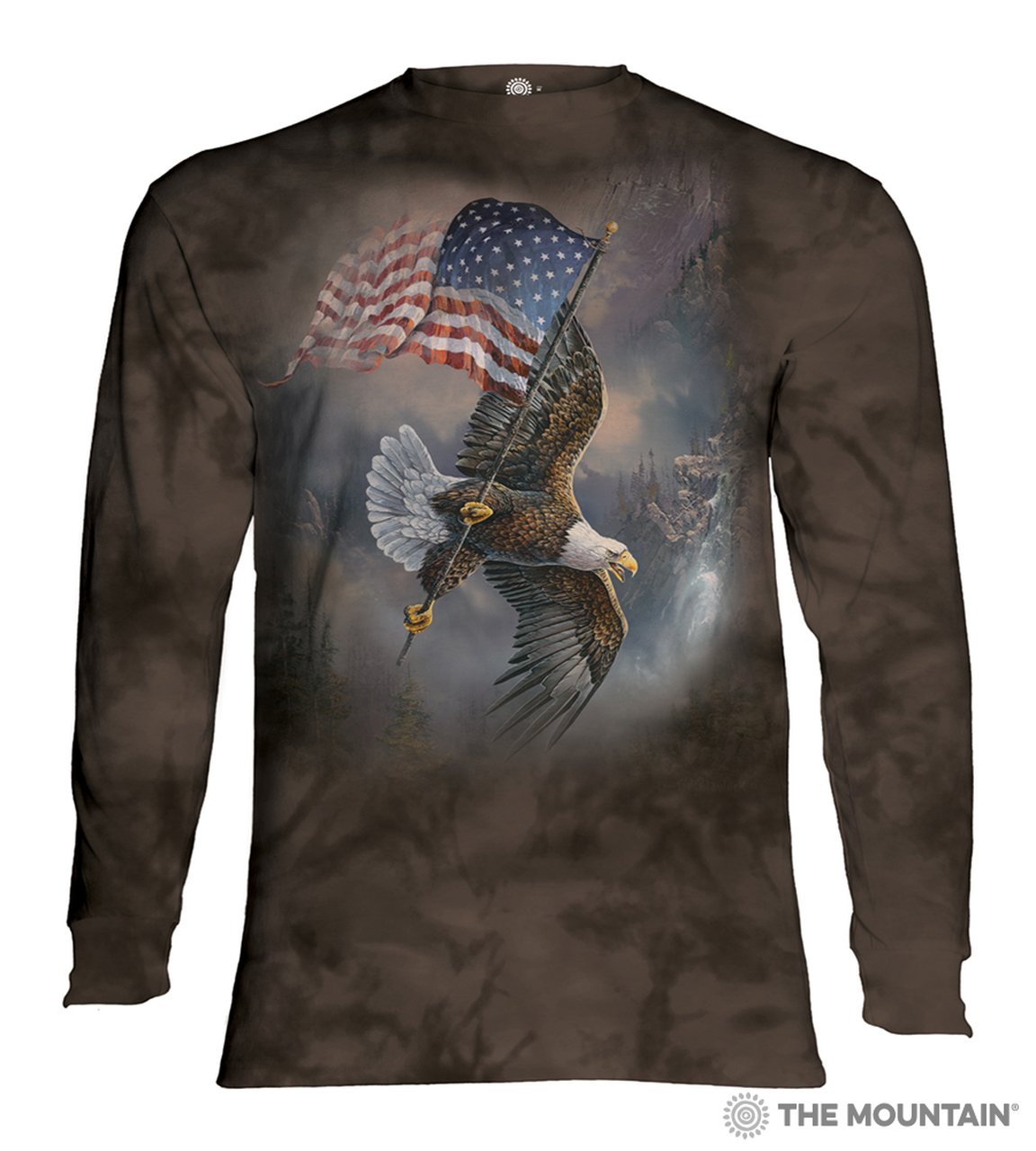 Flag-Bearing Eagle - The Mountain - Long Sleeve 3D Animal T-Shirt