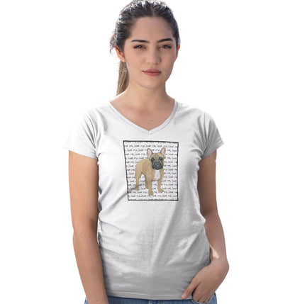 Fawn Frenchie Love Text - Women's V-Neck T-Shirt