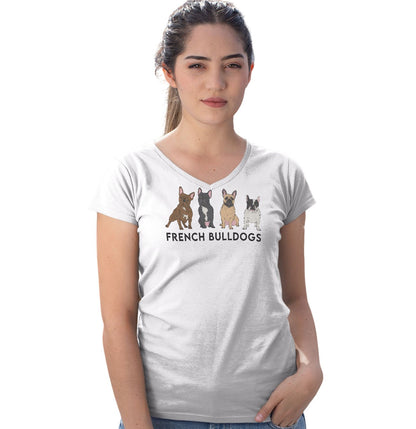 Animal Pride - French Bulldogs Lineup - Women's V-Neck T-Shirt