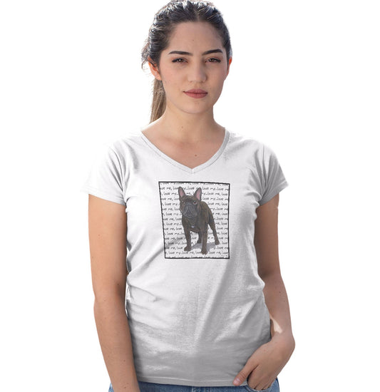 Frenchie Love Text - Women's V-Neck T-Shirt