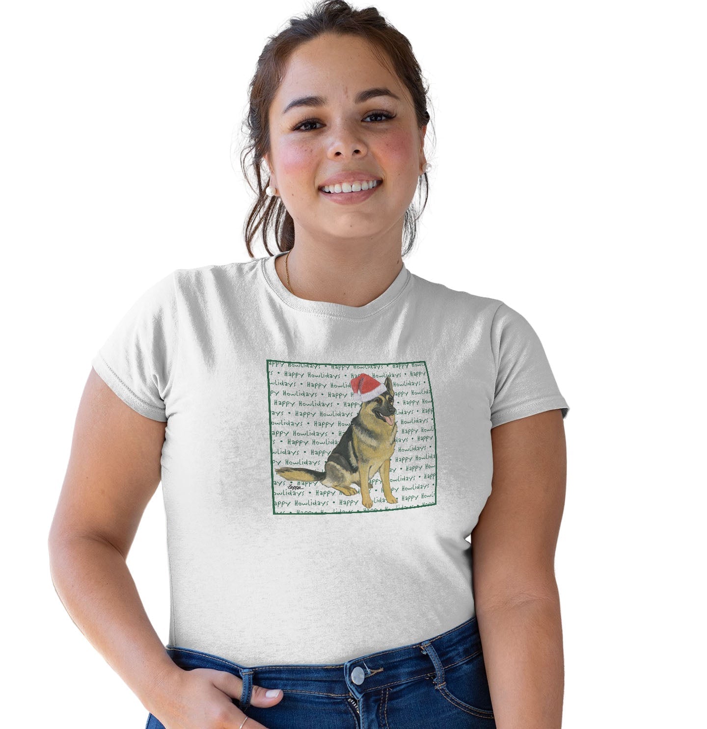 German Shepherd Happy Howlidays Text - Women's Tri-Blend T-Shirt