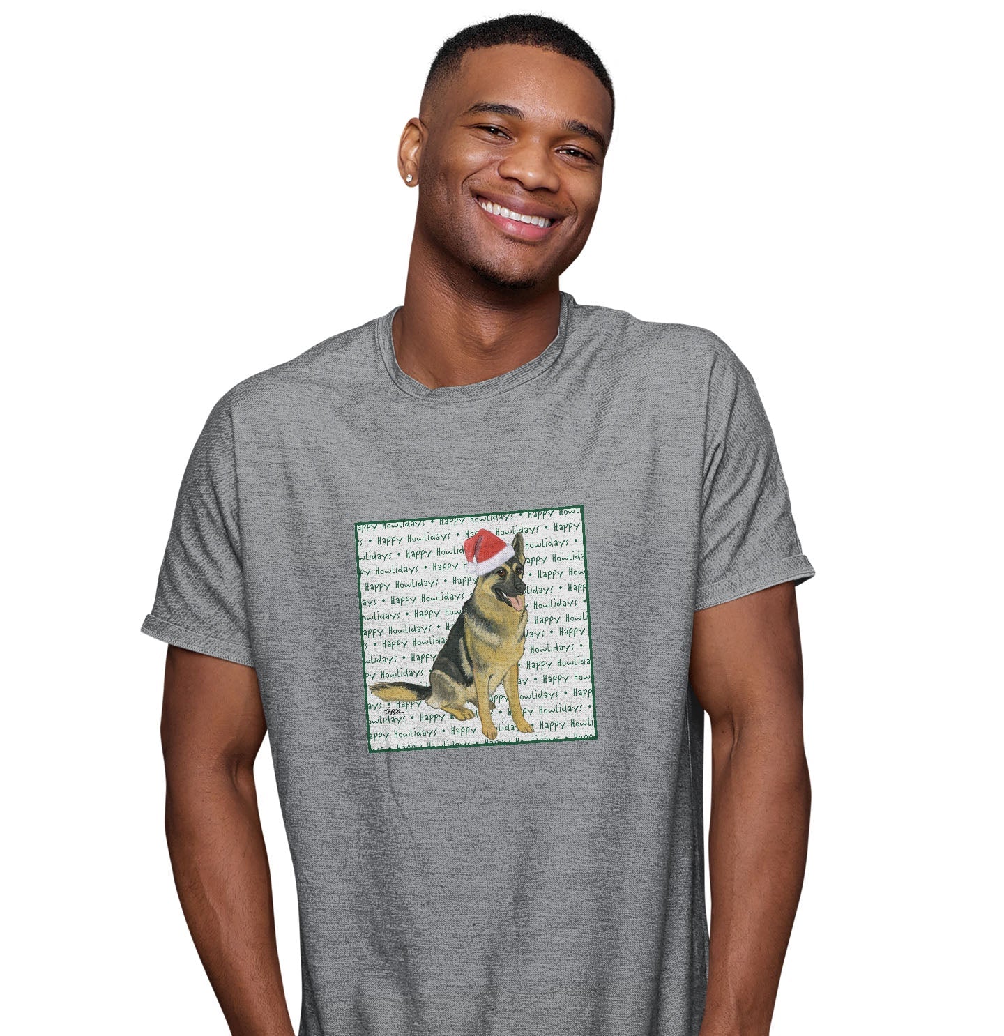 German Shepherd Happy Howlidays Text - Adult Unisex T-Shirt