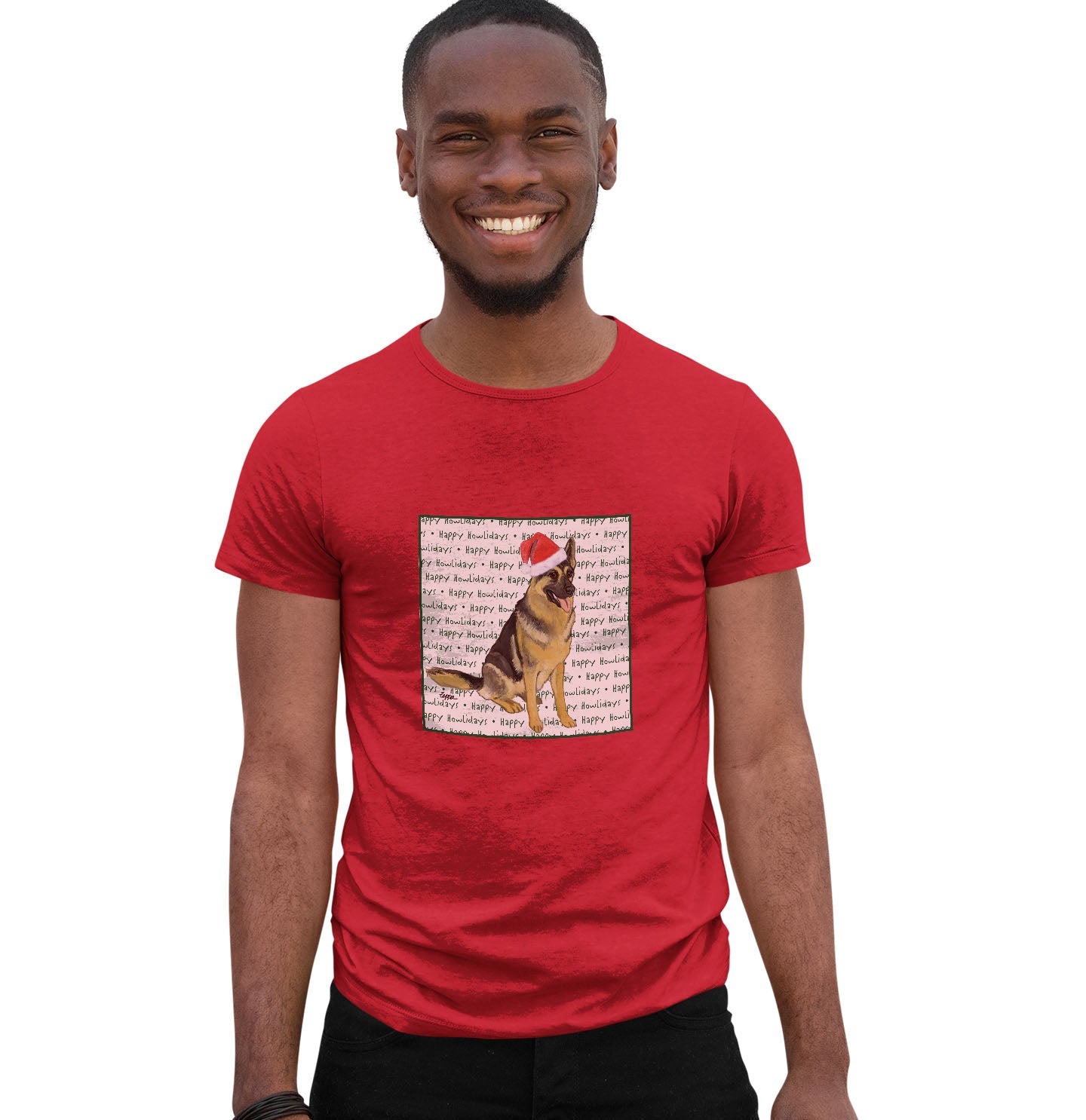 German Shepherd Happy Howlidays Text - Adult Unisex T-Shirt