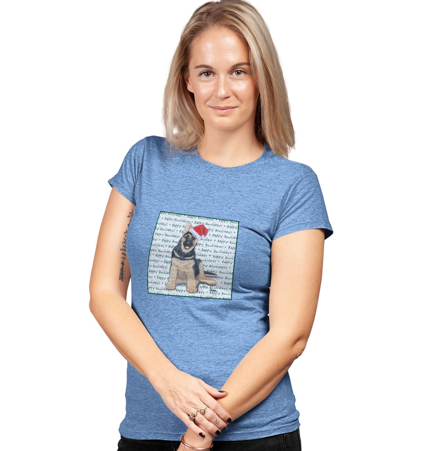 German Shepherd Puppy Happy Howlidays Text - Women's Tri-Blend T-Shirt