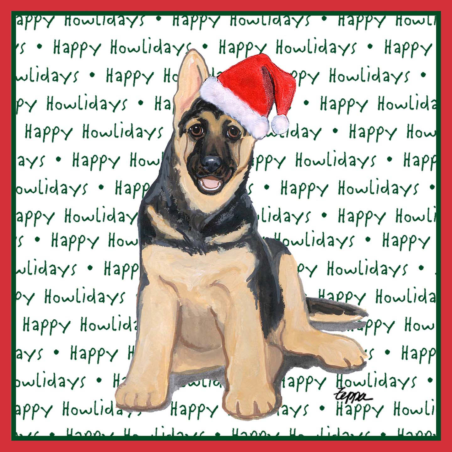 German Shepherd Puppy Happy Howlidays Text - Adult Unisex T-Shirt