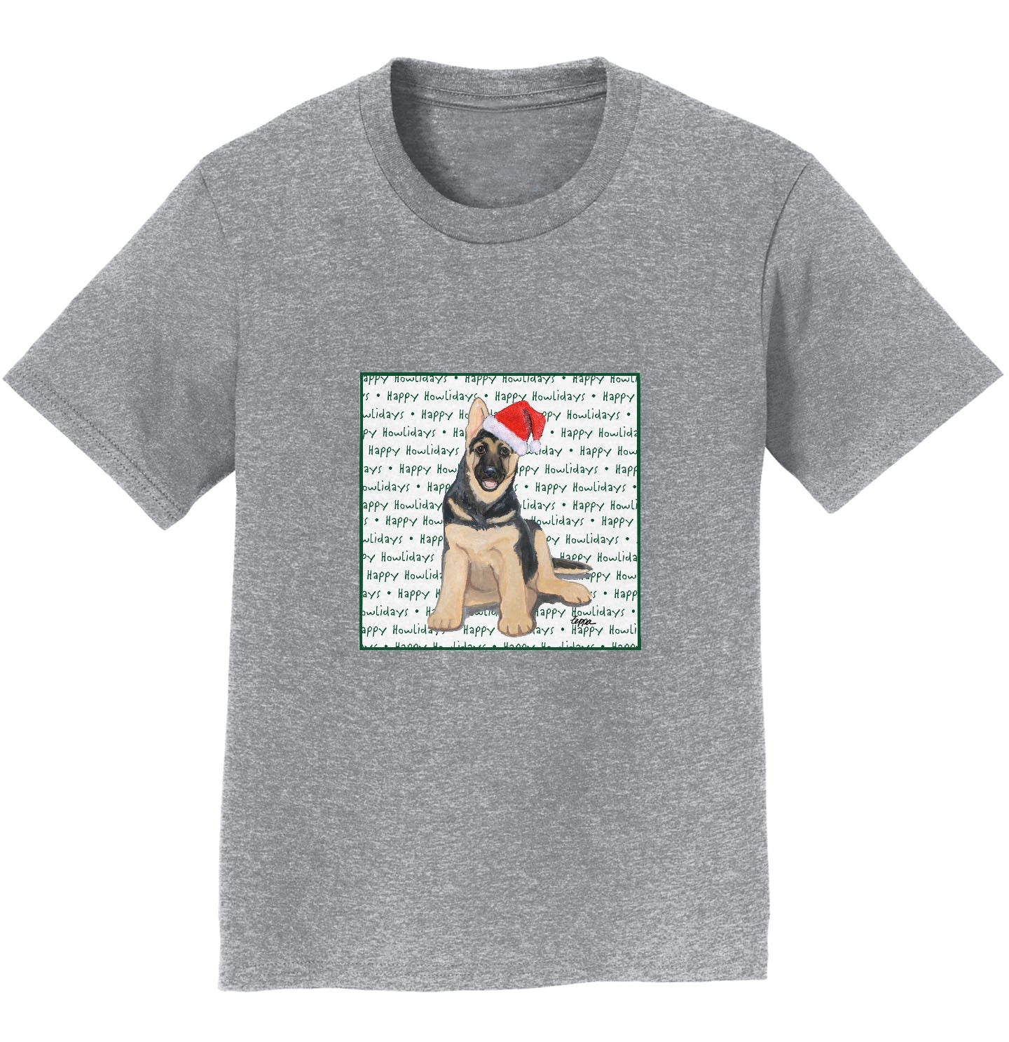 German Shepherd Puppy Happy Howlidays Text - Kids' Unisex T-Shirt