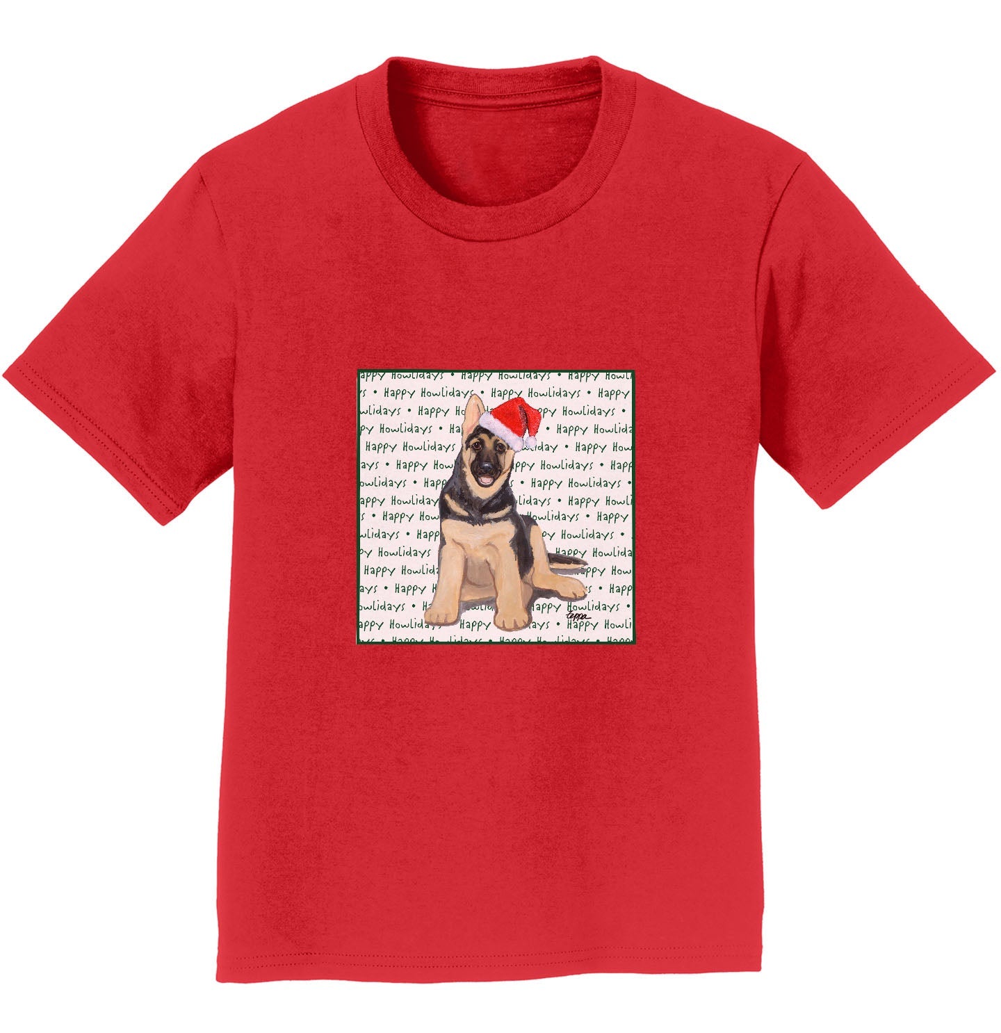 German Shepherd Puppy Happy Howlidays Text - Kids' Unisex T-Shirt