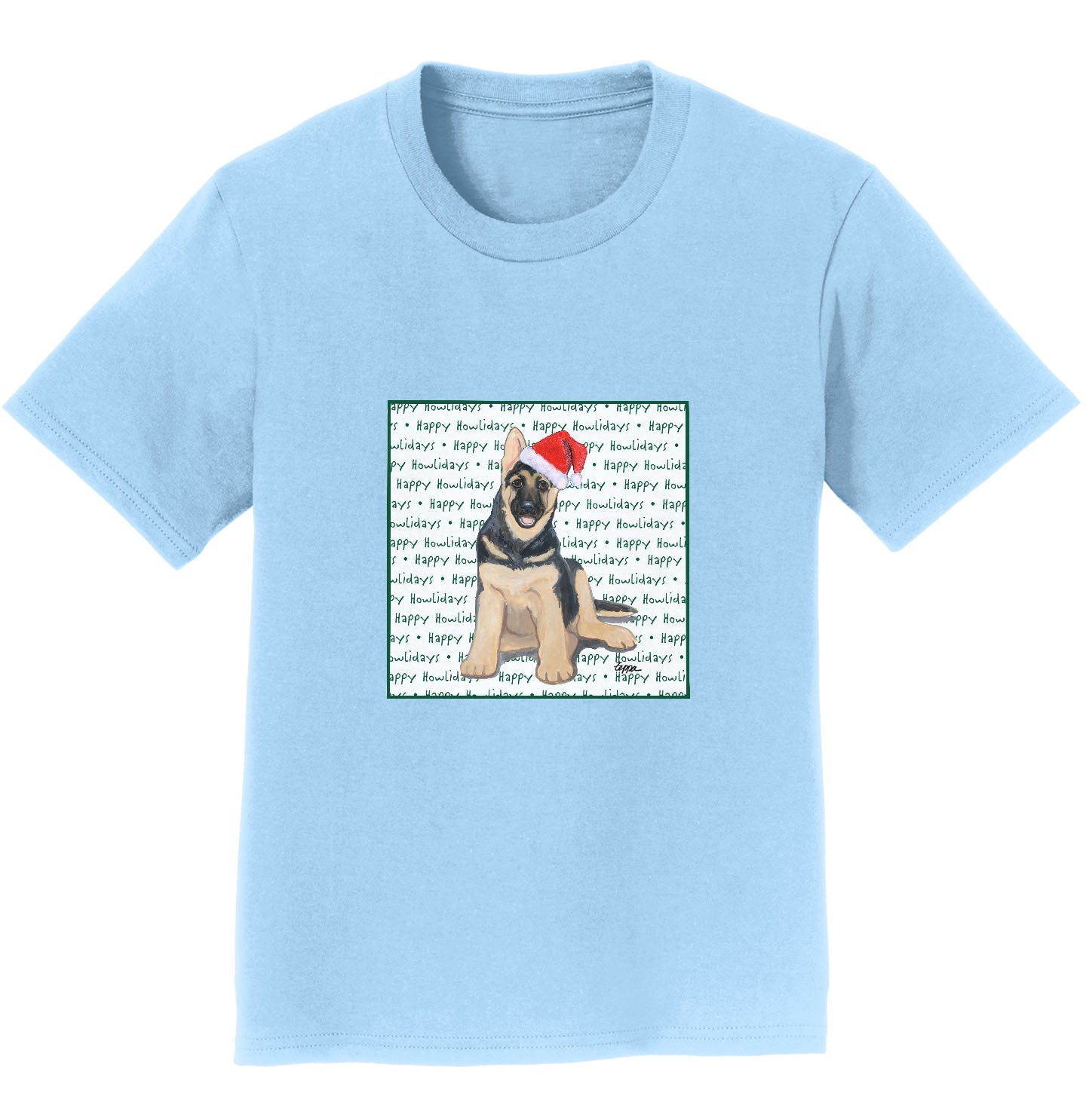 German Shepherd Puppy Happy Howlidays Text - Kids' Unisex T-Shirt