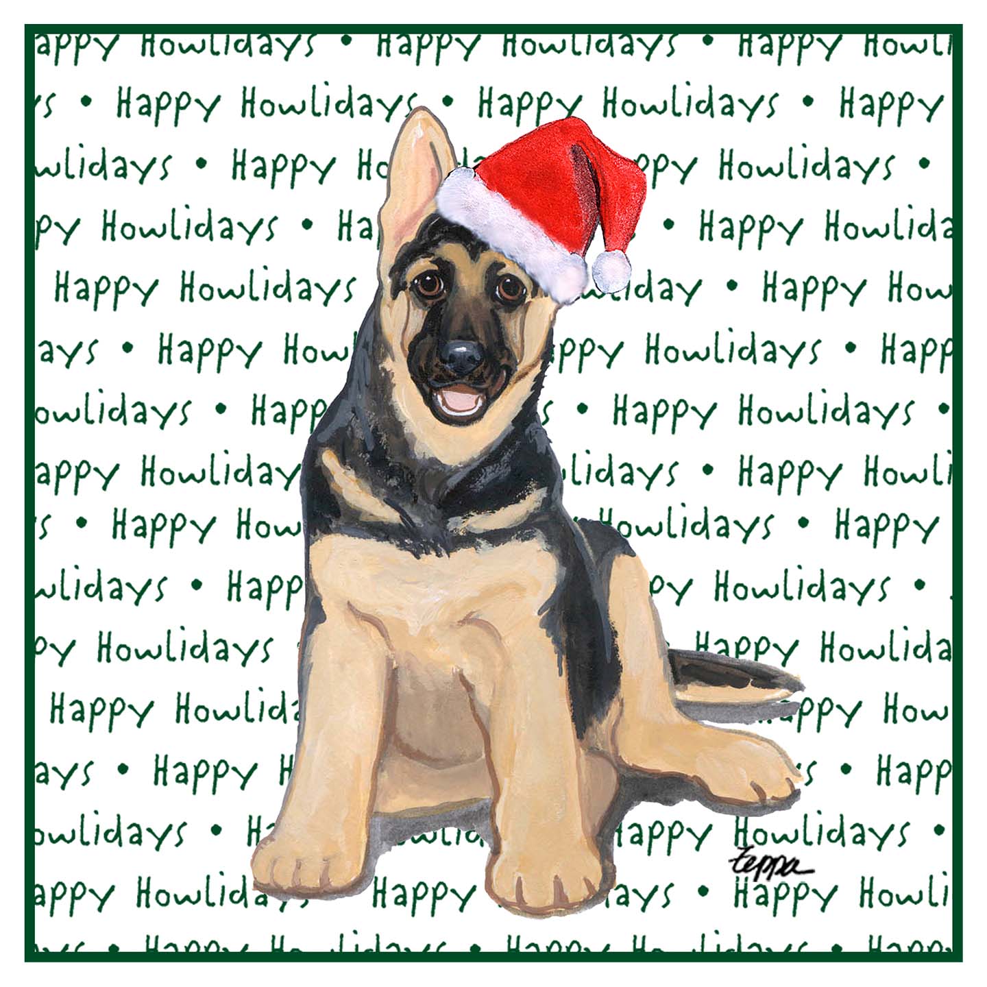 German Shepherd Puppy Happy Howlidays Text - Adult Unisex Hoodie Sweatshirt