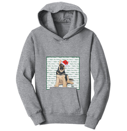 German Shepherd Puppy Happy Howlidays Text - Kids' Unisex Hoodie Sweatshirt