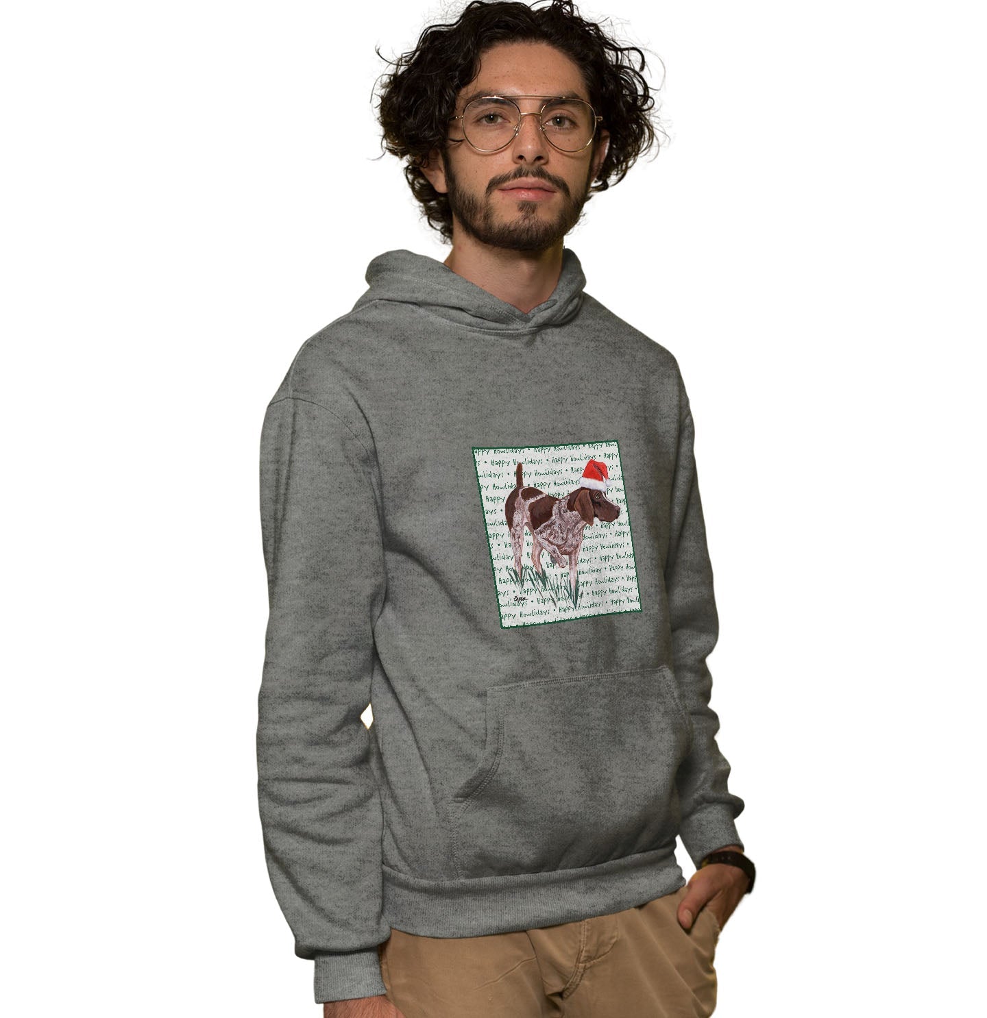 German Shorthaired Pointer Happy Howlidays Text - Adult Unisex Hoodie Sweatshirt