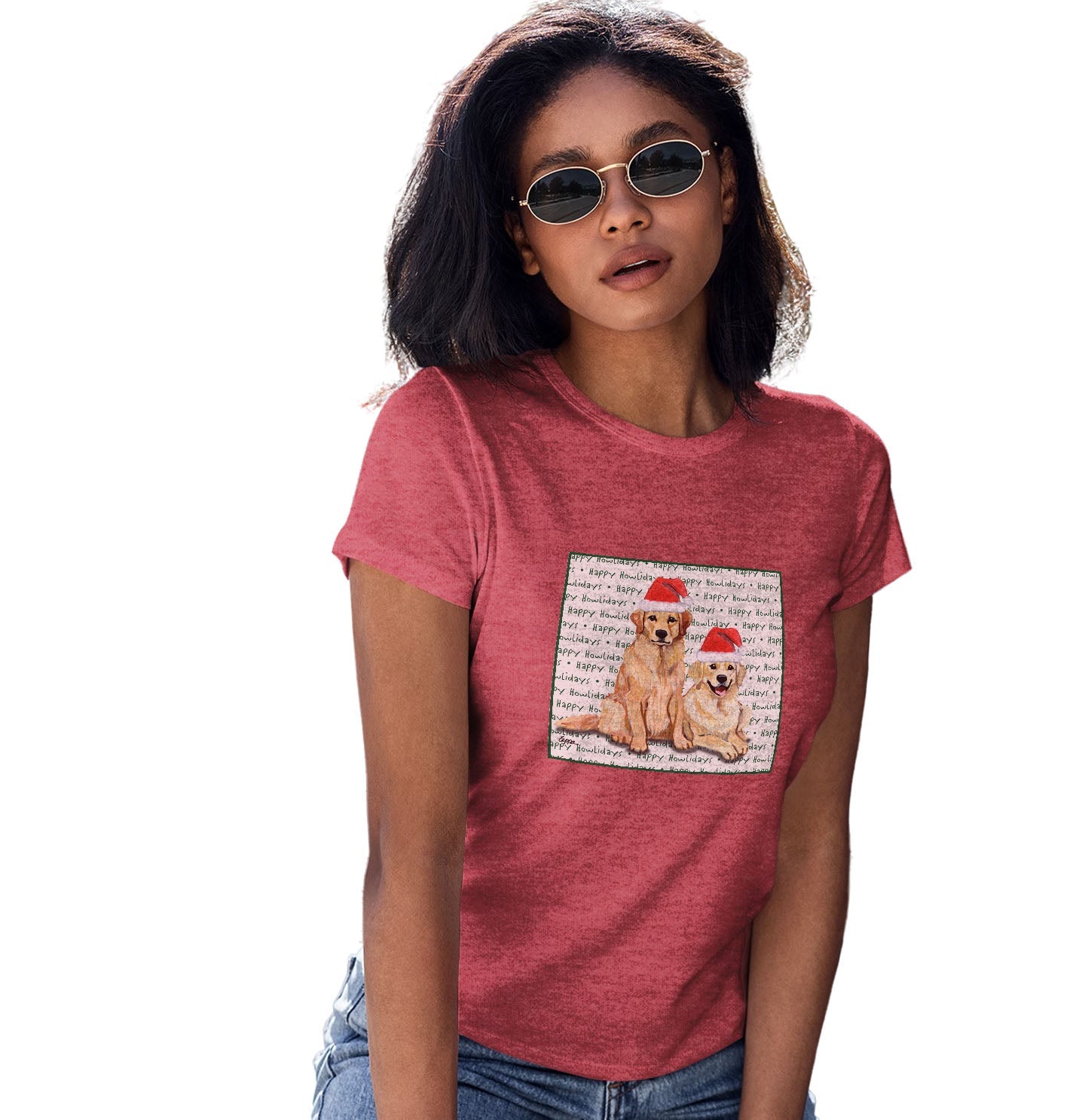 Golden Retriever Pair Happy Howlidays Text - Women's Tri-Blend T-Shirt