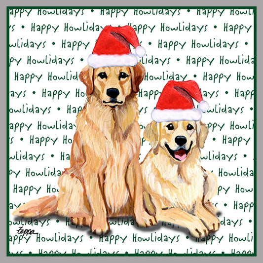 Golden Retriever Pair Happy Howlidays Text - Women's V-Neck Long Sleeve T-Shirt