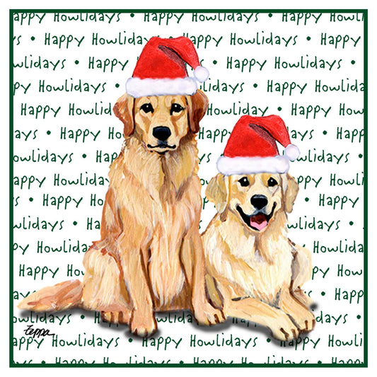 Golden Retriever Pair Happy Howlidays Text - Women's V-Neck T-Shirt