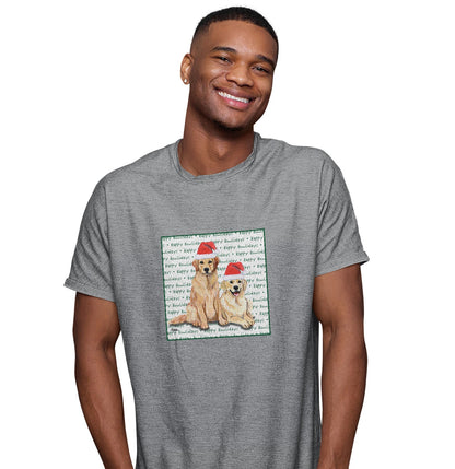 Golden Retriever Pair Happy Howlidays Text - Adult Unisex T-Shirt