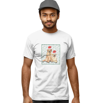 Golden Retriever Pair Happy Howlidays Text - Adult Unisex T-Shirt