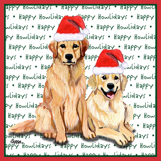 Golden Retriever Pair Happy Howlidays Text - Adult Unisex T-Shirt