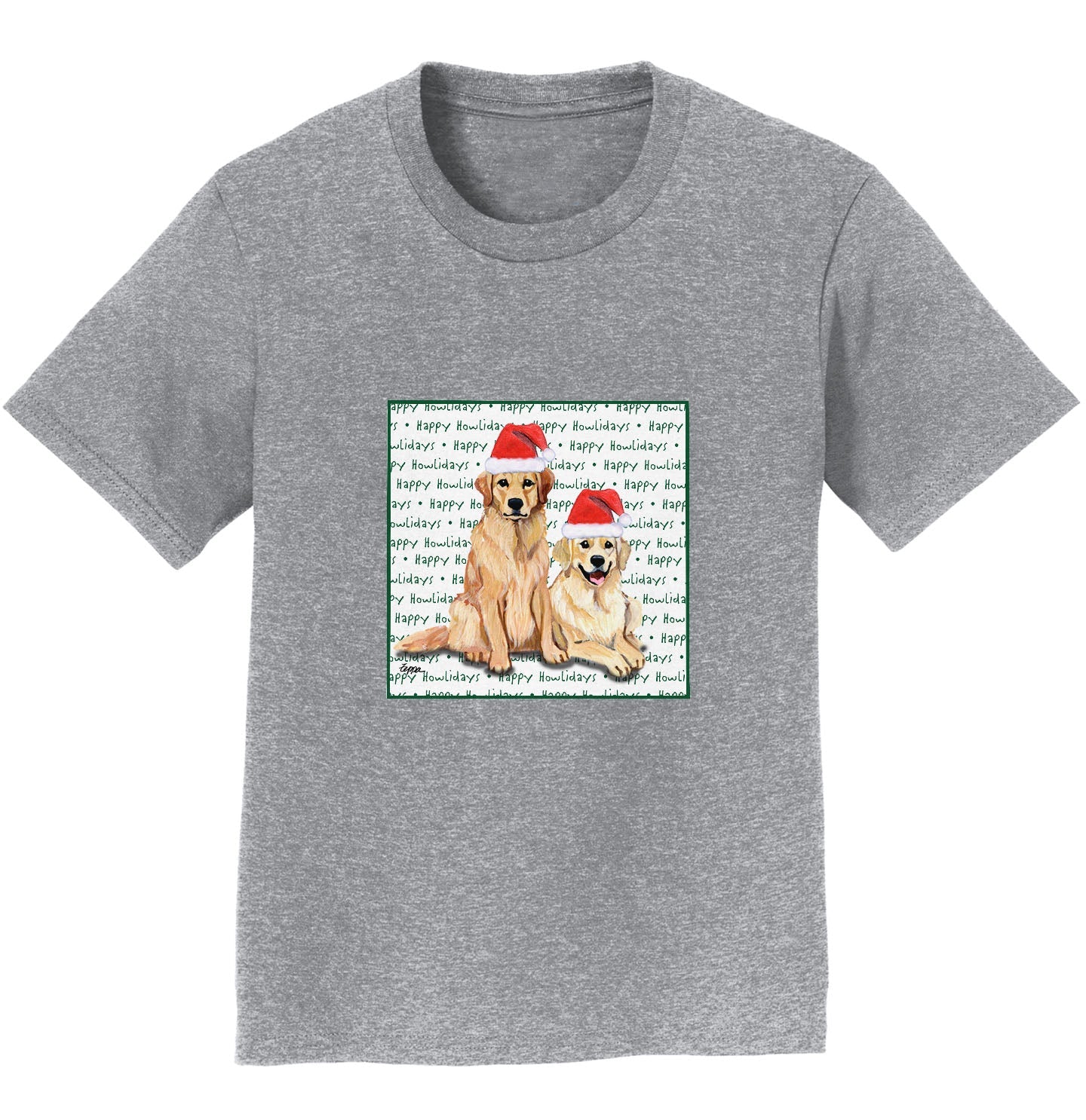 Golden Retriever Pair Happy Howlidays Text - Kids' Unisex T-Shirt