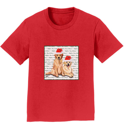 Golden Retriever Pair Happy Howlidays Text - Kids' Unisex T-Shirt