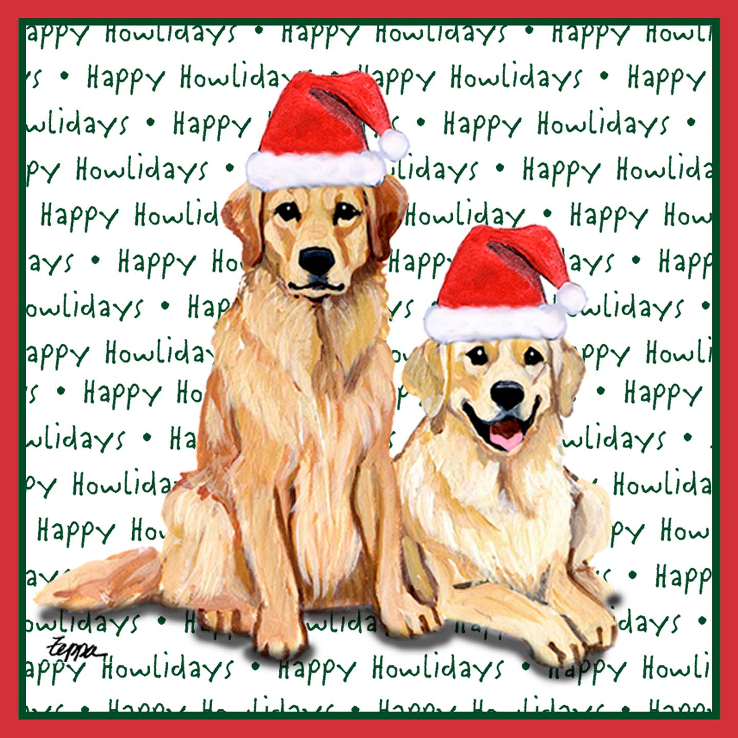 Golden Retriever Pair Happy Howlidays Text - Kids' Unisex T-Shirt