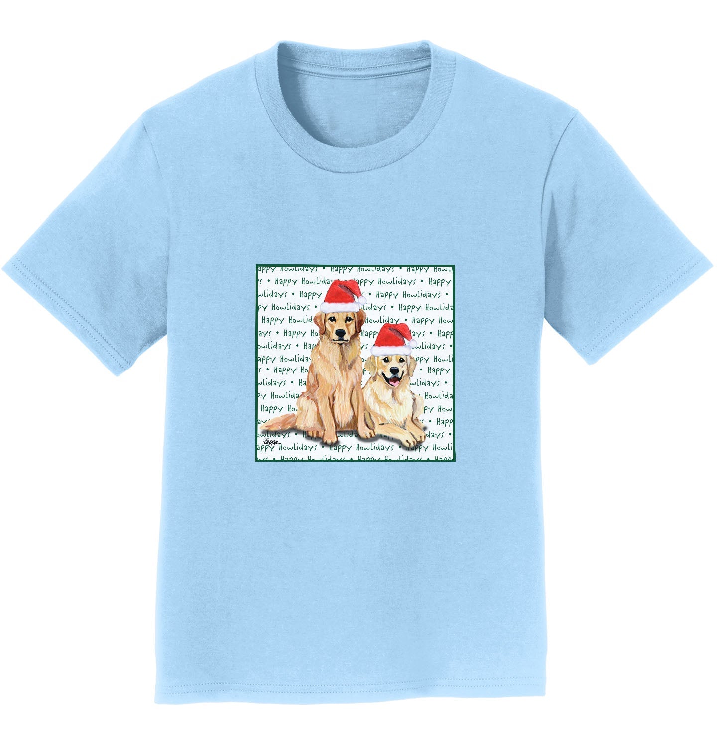 Golden Retriever Pair Happy Howlidays Text - Kids' Unisex T-Shirt