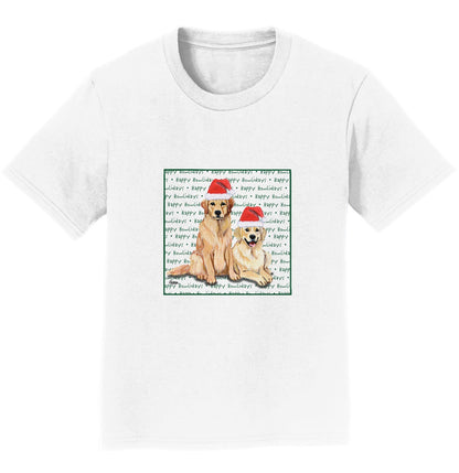 Golden Retriever Pair Happy Howlidays Text - Kids' Unisex T-Shirt