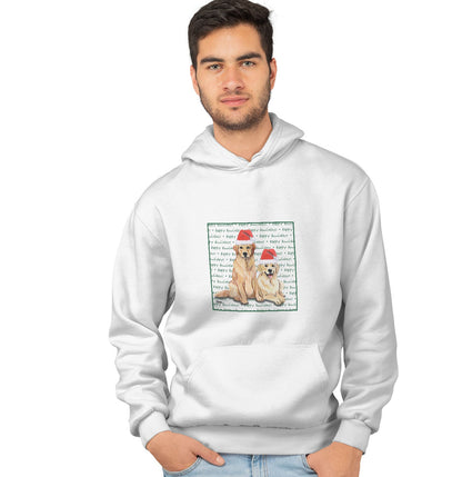 Golden Retriever Pair Happy Howlidays Text - Adult Unisex Hoodie Sweatshirt