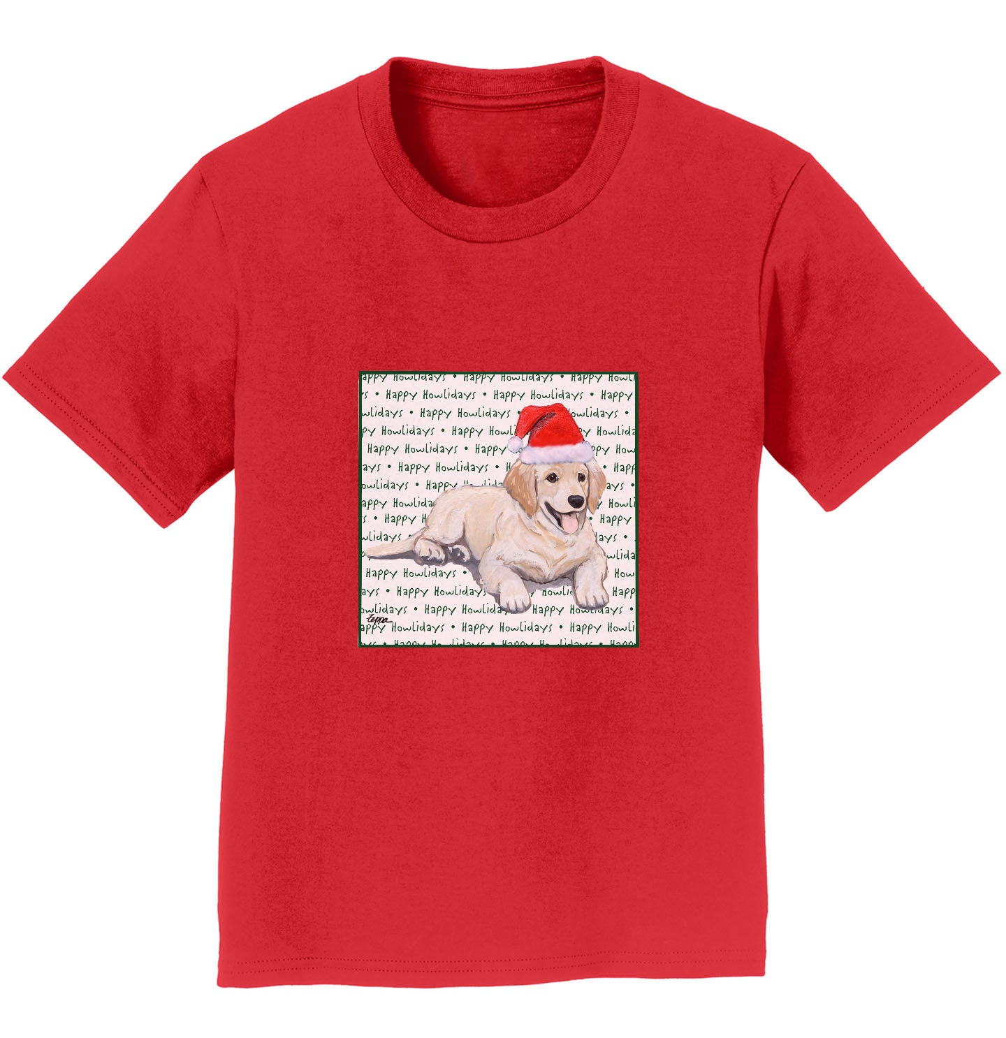 Golden Retriever Puppy Happy Howlidays Text - Kids' Unisex T-Shirt