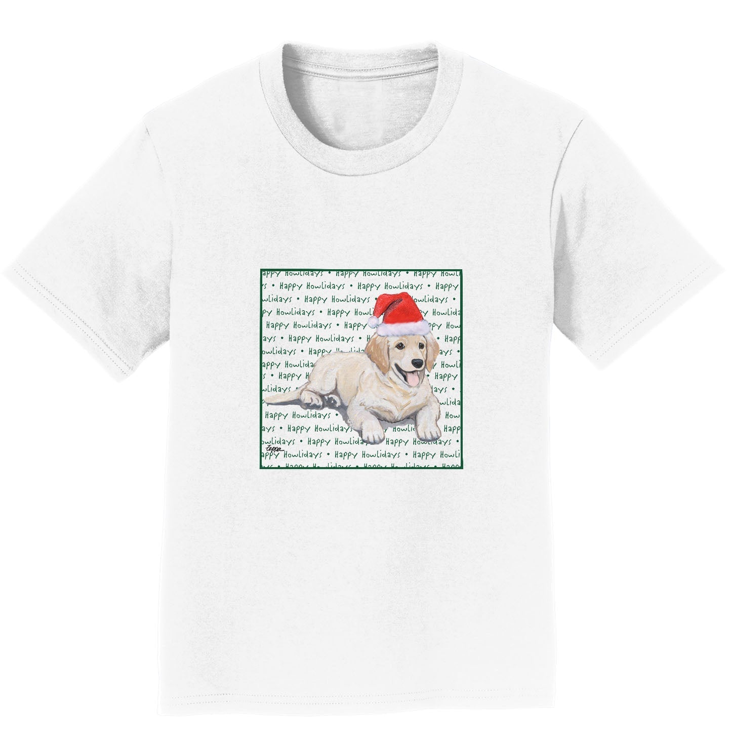 Golden Retriever Puppy Happy Howlidays Text - Kids' Unisex T-Shirt